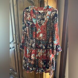 entro Red Multi Floral Patchwork Tunic